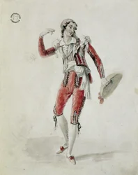 De Begnis z Králova divadla jako Figaro ve Figarově svatbě, 1823 (tužka a wc na papíře)